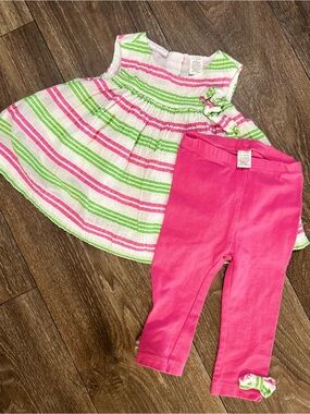 Striped Pink & Green Baby Dress with Pink Leggings